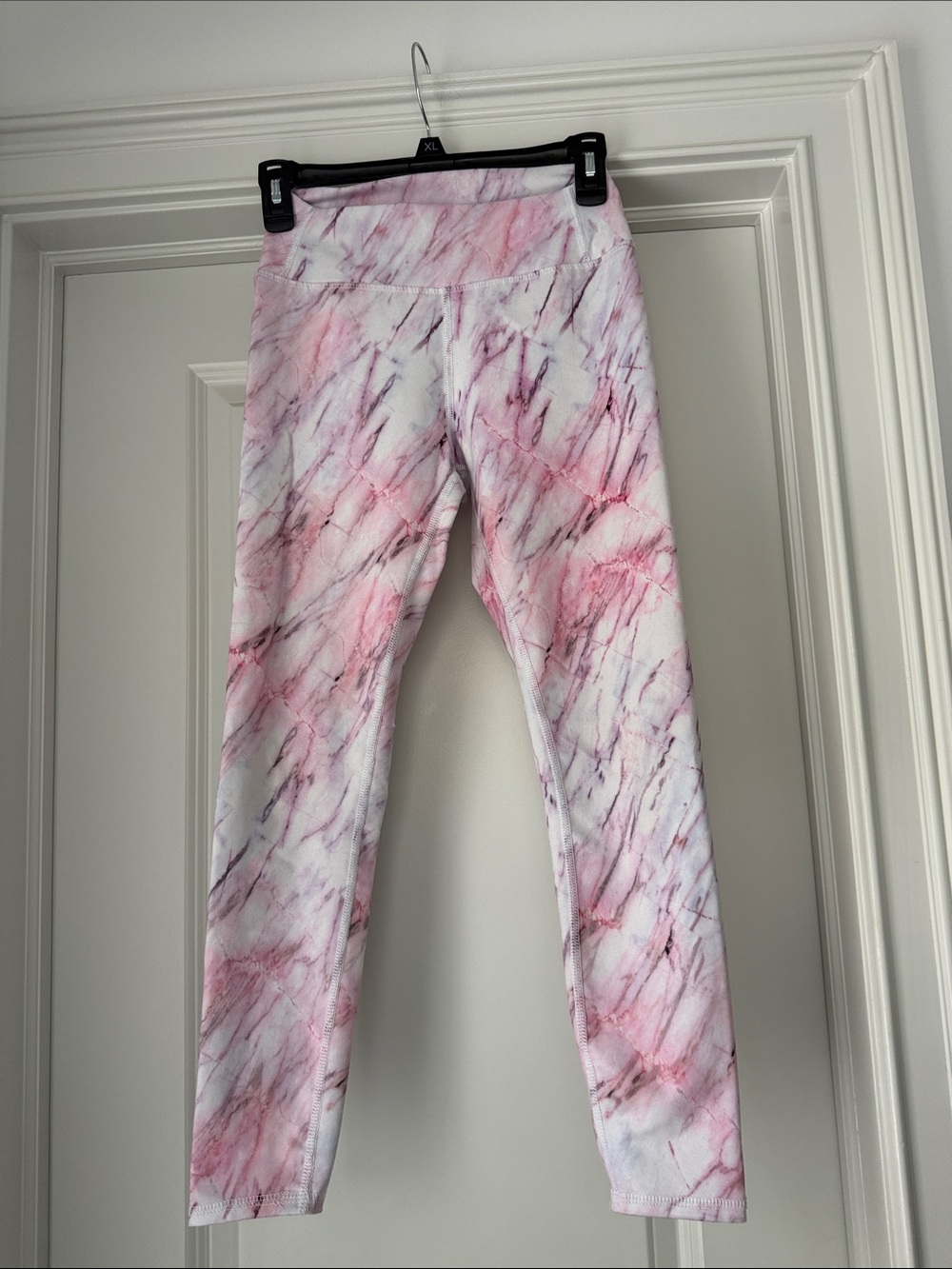 Pink Marble-Print High-Waist Workout Leggings